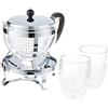 Bodum CHAMBORD Set teiera con scaldavivande da 1,3 l e 2 Bicchieri a Doppia Parete Pavina da 0,35 l, Multistrato, Nero, 16.8 x 23.1 x 22.3 cm