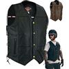 Texpeed gilet da moto in pelle - Motociclista in pelle da uomo tagliato - Tasche con cerniera per motociclisti originali/tagliato con lati intrecciati Nero - L