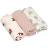 LÄSSIG Coperta Puck per neonati Panno di garza Set di 3 pezzi in cotone 60 x 60 cm/Swaddle & Burp Blanket M Little Forest Rabbit