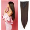 Gairyan Extension Clip Capelli Lisci 8pcs Set Extension Capelli Finti Clip Posticci Naturali Sintetici Clip in Hair Extension Morbido Parrucchino Lungo Dritto Full Head 60cm per Donna, Marrone chiaro