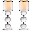 Sziqiqi Portacandele a Colonna in Cristallo, Set di 2 Candelieri in Vetro Trasparente, Candelabri Centro Tavola Moderno per Soggiorno Matrimonio Porta Candele per Decorazione Natalizia, Argento