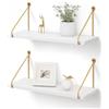 Afuly Mensole da Muro Legno Bianco Oro Metallo Moderne Design Cameretta Bagno Cucina Home Decor, Set di 2