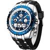 Affute Orologi sportivo militare da uomo, analogico digitale, impermeabile, con data, sveglia, flusso luminoso, cronometro, orologio da polso Big Army, argento/blu