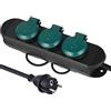 Electraline 62572 Multipresa Professionale da Lavoro per Outdoor con sistema di avvolgicavo, 3 Prese Schuko con tappo IP44, Cavo in gomma 1.4 metri H07RN-F 3G1.5, Nero/Verde