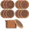 TOOINKCV 12 Pezzi Sottobicchieri di Sughero Round, 4 Pollici Tazza di Stuoia Riutilizzabile, Retro Sottobicchiere in Sughero di Vetro Mandala in Legno per Cucina Bar, con Supporto in Metallo