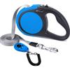 CFMOUR Guinzaglio retrattile per cani, 5 m/50 kg, blu, resistente, estensibile, per cani di taglia media e grande; guinzaglio in nastro di nylon resistente, freno e blocco con un pulsante, clicker per