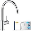 GROHE Start Classic 31553001 - Rubinetto monocomando per lavello (beccuccio C, angolo di rotazione 360°, collegamento flessibile, con strumento di montaggio), cromato