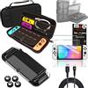 TECHGEAR Switch OLED Accessory Bundle - Case and Screen Protector for Nintendo Switch OLED, Hard Carry Case Cover, Soft Ergo Grip Case, 24 Game Holder, 4x Thumb Grips, 2x Tempered Glass & 2m USB Cable