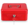 Amig - Cassaforte | Cassetta di sicurezza per denaro, banconote e monete | Con vassoio portamonete e 2 chiavi | Acciaio | Colore: Rosso | 150 x 110 x 70 mm