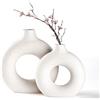 CEMABT Vaso Creativo Decorazioni per la Casa Moderne, Vaso Fatto a Mano in Ceramica Bianca Fiori Secchi Ornamenti Artigianali per la Decorazione della Casa dell'Ufficio(2 pezzi, Beige)
