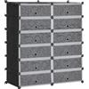 HOMCOM Mobile Scarpiera Modulare Salvaspazio, 12 Cubi 45x35x16cm in Plastica PP e Acciaio, 94x37x108cm, Nero e Bianco|Aosom
