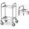 Carrello inox a 2 ripiani, con piani ASPORTABILI. Portata 60 Kg. Dim.cm. 98x51x91HH