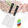 HAOTIAN-X 2 spatole da pesca in acciaio inox, paletta per pesce, in metallo, con manico rivettato e 4 spazzole da forno, spatola antiaderente resistente al calore per cucinare uova di pesce, grigliate di carne