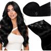 LaaVoo Extension Capelli Veri Clip, Nero Jet, 45cm 120g 7pcs, Capelli Naturali, Lunga Durata, per Cerimonie Importanti, Colore 1