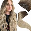 LaaVoo Extension Capelli Veri Clip 40cm, Balayage Marrone Chiaro a Biondo Platino e Biondo Sporco, 80g, Capelli Naturali, Volume Istantaneo, per Feste e Cerimonie, 5pcs Colore 8-60-18