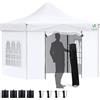 VOUNOT Gazebo 3x3m Pieghevole con 4 Parti Laterali, Gazebo da Giardino Tenda Padiglione Pop up con 4 Sacchi di Sabbia di Peso e Sacca di Trasporto, Bianco