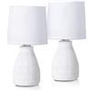 BRUBAKER doppio set Lampade da tavolo o comodino - 28 cm - bianco - basi in ceramica - paralumi in cotone - casa di campagna Shabby Chic