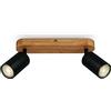 BRILONER - Lampada da soffitto retrò con legno, lampada da soffitto vintage a 2 lampade, 2x attacco GU10, spot LED regolabile, spot da soffitto rustico, nero-legno, 270x60x85 mm