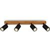 BRILONER - Lampada da soffitto retrò con legno, lampada da soffitto vintage a 4 luci, 4x attacco GU10, spot LED regolabile, spot da soffitto rustico, nero-legno, 550x60x85 mm