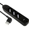 Electraline 61992 Multipresa 3 Posti P40 Polivalenti + 2 USB (1 Tipo A + 1 Tipo C) 17W con interruttore con Protezione da Sovracorrente, Spina Piccola Italiana 10A Salvaspazio, Cavo 1,5M