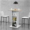 [en.casa] Tavolo Alto da Bar a 3 Ripiani Portabottiglie Tavolo Bistrot da Cocktail con Piano Quadrato per Sala da Pranzo Cucina Cucinotto 70x70x110 cm - Bianco/Effetto Rovere