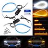 Alopee 45CM 17.7 Tubo LED Bianco/Ambra Flessibile Barra Scorrevole Barra Scorrevole in Silicone Luci di Marcia Diurna Tear Strip Faro Auto Segnale di Direzione, Lampada Parcheggio (1 Set)