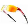 Grainas Occhiali sportivi occhiali da sole per uomo donna occhiali da guida occhiali da ciclismo sci guida pesca escursionismo protezione UV400, Giallo rosso n. 2, L