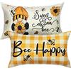 Weldomcor Set 2 Copricuscini 30x50 cm, l'ape Federe Decorativi Fiore Rettangolare Cotone Biancheria con Cerniera Invisibile Rinforzata Fodera per Cuscini Divano Sedia Camera da Letto Cuscini