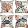 Vgzsyomqib Oceano Federe Cuscini Camera da Letto 45x45 cm Mare Coralli Animali Fodera Cuscino Casa Vintage Divano Fodere Copricuscini Soggiorno Cucina Arredo Esterno Set di 4 Pezzi Blu Rosso