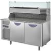 Banco Pizza refrigerato 2 sportelli. Piano in Granito vetrina condimenti. 140x80x147H. - Vetrina GN 1/3 * motore a sinistra *