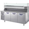 Banco Pizza refrigerato 3 sportelli. Piano in Granito vetrina condimenti. 200x80x147H. - Vetrina GN 1/3 * motore a sinistra *