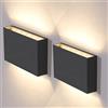 DAWALIGHT 2 Pezzi Lampada da Parete Rettangolo Applique da Parete Interno LED Moderno 12W 3000K Bianco caldo IP65 Lampada Muro Su e Giu per Esterni Bagno Doccia Garage, Plastica, Grigio scuro