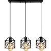 iDEGU Apparecchio industriale, 3 lampade a sospensione in ferro gabbia quadrata, 15 cm, lampadario da soffitto, E27, illuminazione per soggiorno, camera da letto, bar (nero)