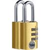 Yale Lucchetto a combinazione in alluminio YE3CB/20/121/2/GO, 20 mm, con staffa in acciaio, 3 cifre, set da 2 pezzi