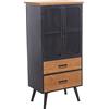 DRW Vetrina con 2 Ante griglia in Metallo e 2 cassetti in Legno MDF Nero e Naturale 60 x 38 x 121 cm, Grande
