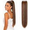 CAISHA 55cm Coda Capelli Nina Con Coulisse Capelli Extensions Finta Per Donna Posticcio Per Capelli Liscio Marrone Con Striature PH530