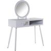 DRW Tavolino da tavolo con 1 cassetto in legno DM con riga foglia e specchio bianco e dorato 90 x 40 x 80 cm, specchio 50 cm
