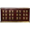 DRW Credenza con 4 Porte in Legno con Buddha Dorati in Rosso e Naturale 180 x 40 x 90 cm, Multicolore, Grande