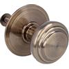 Amig - Pomello mod. 15 in ottone massiccio intagliato con finitura in pelle per porte esterne di ingresso | Diametro maniglia Ø70 mm · Altezza 77 mm | Include vite e dado di fissaggio