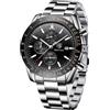BENYAR Orologio da Uomo Cronografo Analogico al Quarzo Impermeabile Luminoso Sportivo Affari Orologio da Polso Cinturino in Pelle/Acciaio Inox Regalo per Uomo,Nero 2
