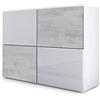 Vladon Madia Rova, Mobile con 4 ante, Bianco opaco/Bianco lucido/Ossido di cemento grigio (92 x 72 x 35 cm)