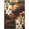 DRW Quadro tela rettangolare stampato con donna e fiori cornice dorata 100 x 4 x 140 cm