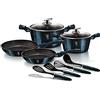 BerlingerHaus Berlinger Haus Aquamarine Set di Pentole Induzione 10-Piece Antiaderente Marmo PFOA-free, Alluminio, Set 2 Casseruoli, 2 Coperchi di Vetro, 2 Padelle, 4 Utensili, Design Metallic Line, Vetroceramica
