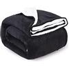 ComfyWell Coperta in pile Sherpa, morbida e accogliente, grande, soffice coperta per divano, letto, viaggi, spessa, termica e calda, 130 x 150 cm. (viaggio/singolo, nero)