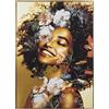 DRW Quadro tela rettangolare stampato con donna e fiori cornice dorata 100 x 4 x 140 cm