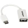 StarTech.com Cavo Adattatore micro USB a USB femmina OTG da viaggio, Connettore micro USB a USB 12cm M/F, Bianco