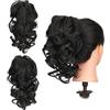 Gairyan 30cm Coda Capelli Extension con Pinza Jet Nero, Posticci per Capelli Sintetici Coda di Cavallo Claw Ponytail Coda Capelli Extension Clip Ricci Mossi Ondulati Lunghi Corti Parrucchino per Donna