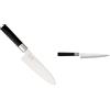Kai Wasabi 6716S Coltello Santoku, Acciaio Inossidabile, Nero, 16.5 cm & KAI Europe 6761F Wasabi coltello flessibile per filettare, nero.