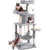 Yaheetech Albero Tiragraffi per Gatti Adulti Giocattolo in Corda Sisal Naturale Gioco 2 Palle 60 x 48,5 x 150 cm Grigio Chiaro
