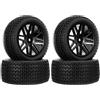Pxyelec RC 1:10 Off-Road Car Buggy Rubber Tyre Tire & Wheel Rim HEX 12mm Black with foam inserts Pack of 4